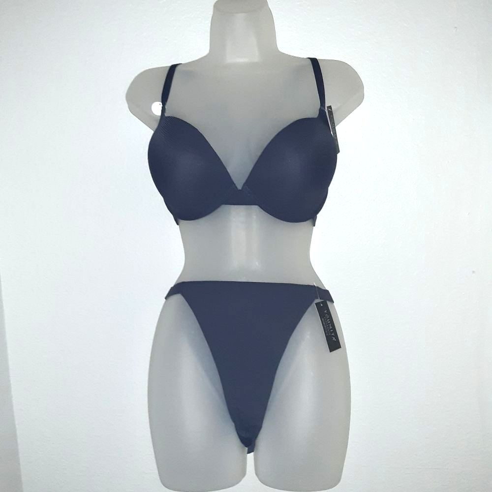 Youmita 40C Evening Blue Push Up Bra and XL Seamless  Hi-Leg Panty NWT
